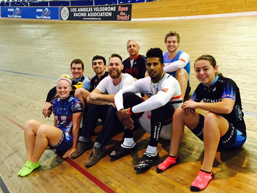 Athletes together at the velodrome